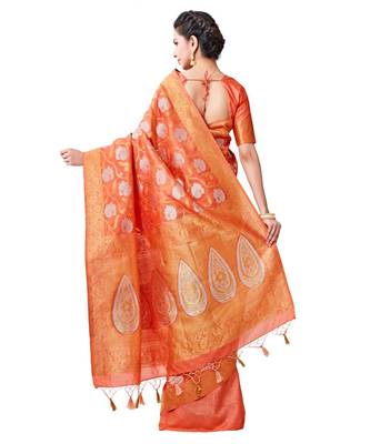 Orange Woven Art Silk Saree With Blouse 3