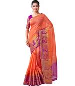 Orange Woven Linen Saree With Blouse