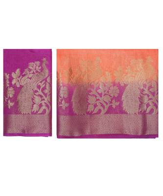 Orange Woven Linen Saree With Blouse 5