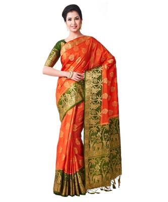 Orange Woven Art Silk Saree With Blouse 1