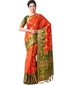 Orange Woven Art Silk Saree With Blouse