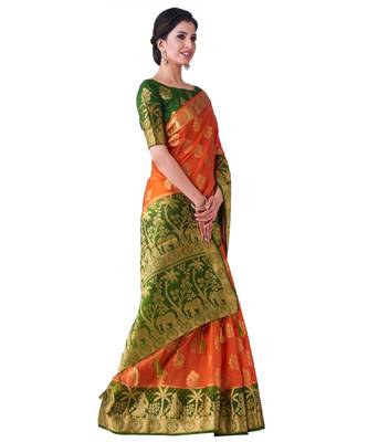 Orange Woven Art Silk Saree With Blouse 2