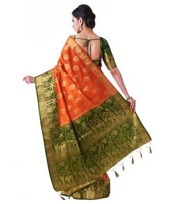 Orange Woven Art Silk Saree With Blouse 3