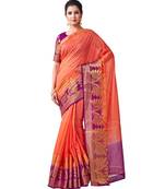 Orange Woven Linen Saree With Blouse