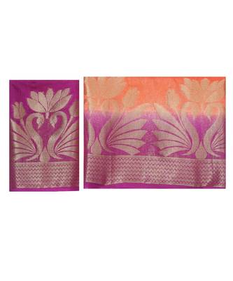 Orange Woven Linen Saree With Blouse 5