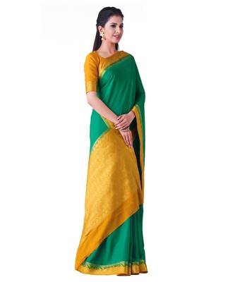 Green Woven Crepe Saree With Blouse 2
