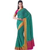 Teal Printed Chiffon Saree With Blouse