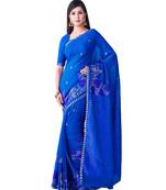 Blue Embroidered Chiffon Saree With Blouse