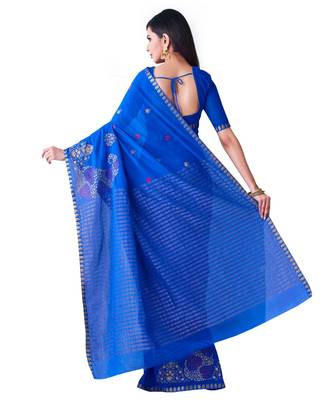 Blue Embroidered Chiffon Saree With Blouse 3