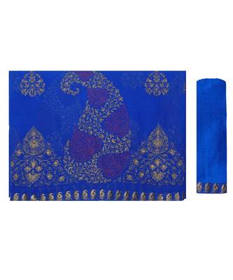 Blue Embroidered Chiffon Saree With Blouse 5
