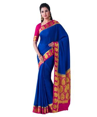 Blue Woven Crepe Saree With Blouse 1
