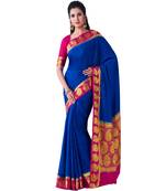 Blue Woven Crepe Saree With Blouse