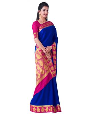 Blue Woven Crepe Saree With Blouse 2