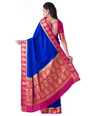 Blue Woven Crepe Saree With Blouse 3