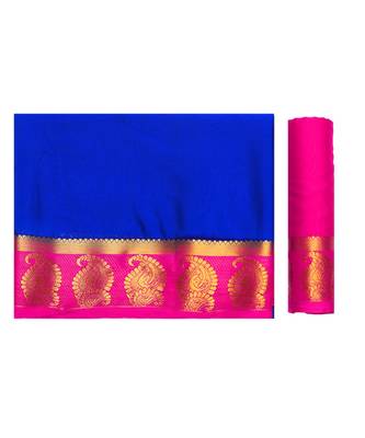 Blue Woven Crepe Saree With Blouse 5
