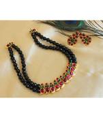 Beautiful Black Agates Kemp Green Mango Designer Necklace Set