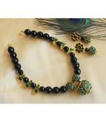 Beautiful Green Black Agates Designer Necklace Set