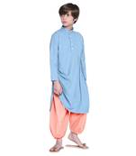 Blue Plain Cotton Boys Kurta Pyjama