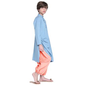 Blue Plain Cotton Boys Kurta Pyjama 2
