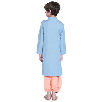 Blue Plain Cotton Boys Kurta Pyjama 4