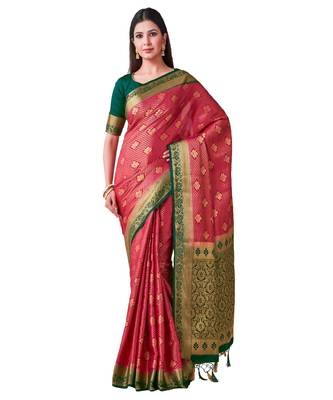 Pink Woven Art Silk Saree With Blouse 1