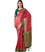 Pink Woven Art Silk Saree With Blouse