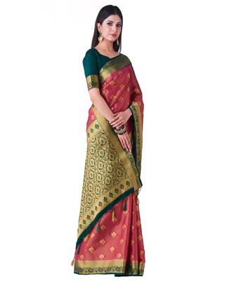 Pink Woven Art Silk Saree With Blouse 2