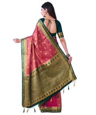 Pink Woven Art Silk Saree With Blouse 3