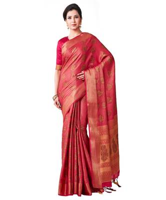 Pink Woven Art Silk Saree With Blouse 1