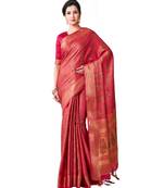 Pink Woven Art Silk Saree With Blouse