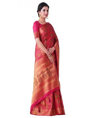 Pink Woven Art Silk Saree With Blouse 2