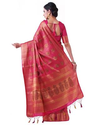 Pink Woven Art Silk Saree With Blouse 3