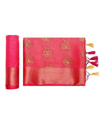 Pink Woven Art Silk Saree With Blouse 5