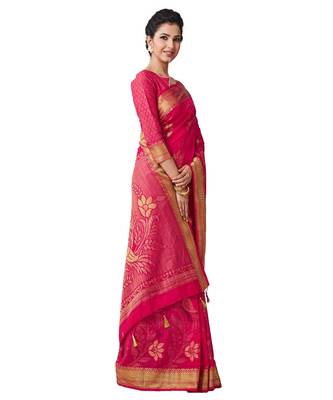 Pink Woven Art Silk Saree With Blouse 2
