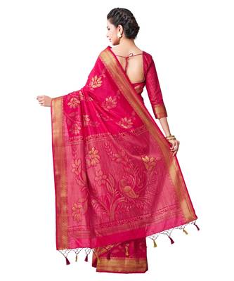 Pink Woven Art Silk Saree With Blouse 3