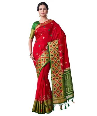 Red Embroidered Tussar Silk Saree With Blouse 1