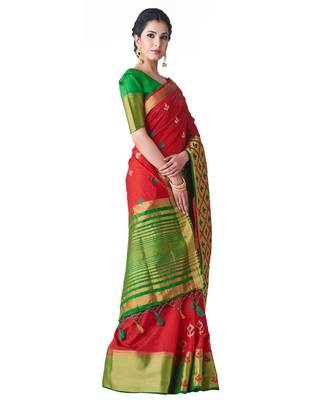 Red Embroidered Tussar Silk Saree With Blouse 2