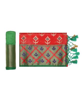 Red Embroidered Tussar Silk Saree With Blouse 5