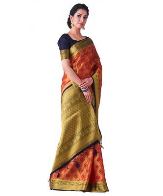 Red Woven Art Silk Saree With Blouse 2