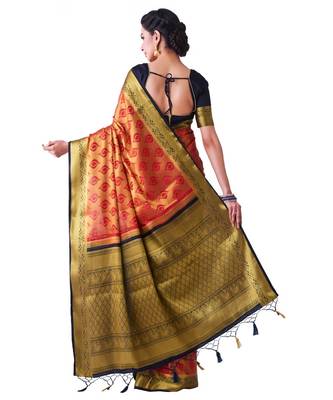 Red Woven Art Silk Saree With Blouse 3