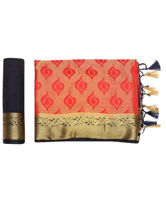 Red Woven Art Silk Saree With Blouse 5