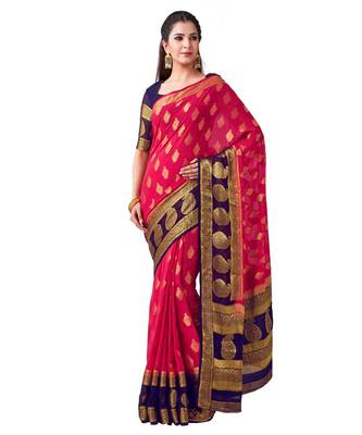 Pink Woven Chiffon Saree With Blouse 1