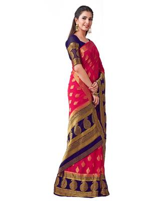 Pink Woven Chiffon Saree With Blouse 2