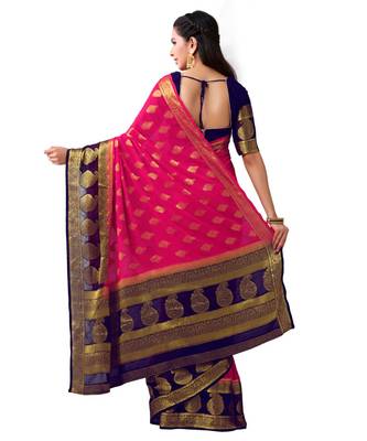 Pink Woven Chiffon Saree With Blouse 3