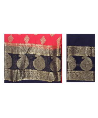 Pink Woven Chiffon Saree With Blouse 5