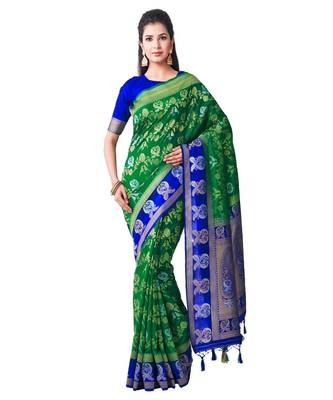 Green Woven Art Silk Saree With Blouse 1