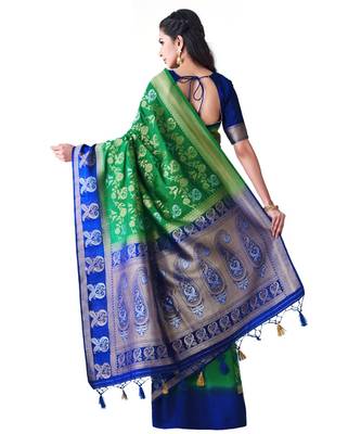Green Woven Art Silk Saree With Blouse 3