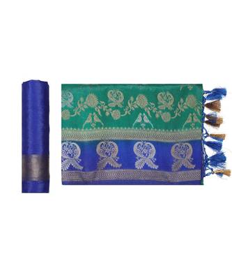 Green Woven Art Silk Saree With Blouse 5