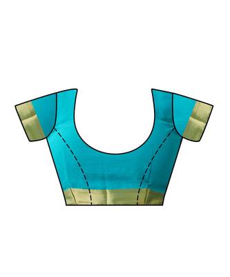 Turquoise Woven Chiffon Saree With Blouse 4
