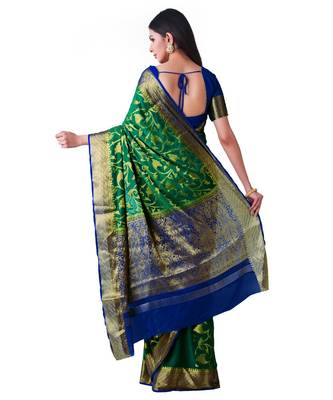 Green Woven Chiffon Saree With Blouse 3